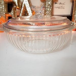 Vintage Pyrex ribbed covered casserole glass